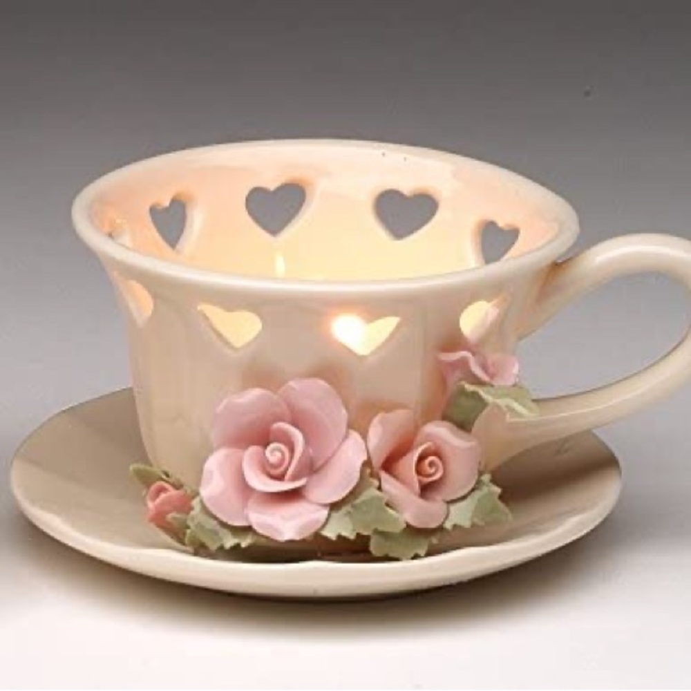 Cosmos Gifts 01011 Fine Elegant Jade Porcelain Ivory Color Teacup with Roses